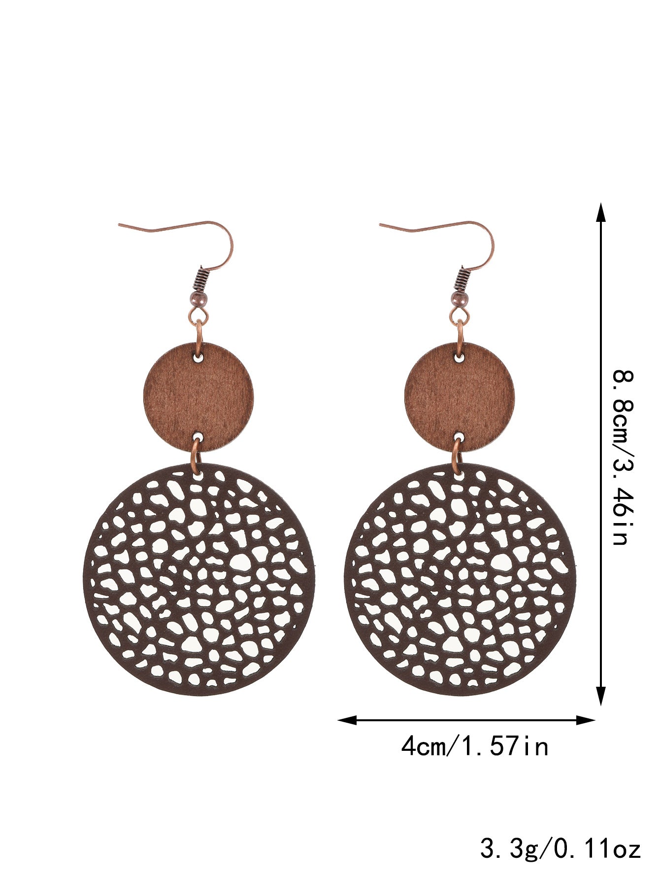 Wholesale Hollow Wood Piece Combination Leather Round Mesh Earrings